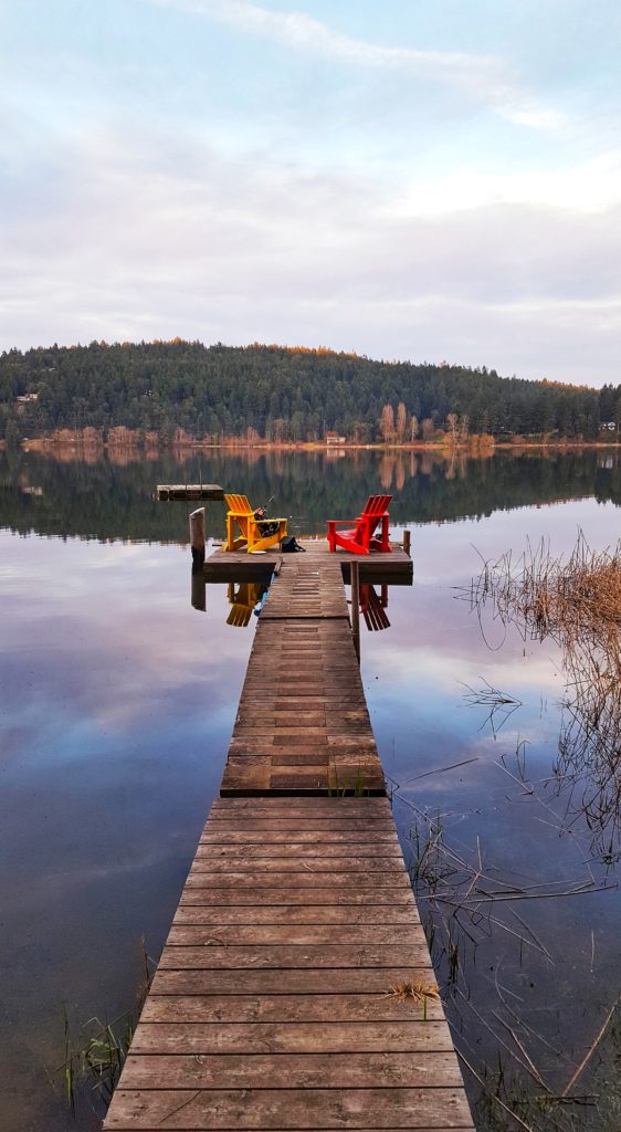 The view of Saint Mary Lake from our cabin. We suggest finding a rental, home or hotel on this Salt Spring Island lake to experience pure relaxation.