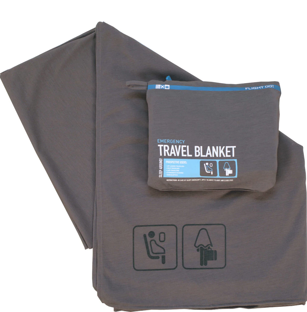 Lightweight, compact travel blanket and pillow in pouch